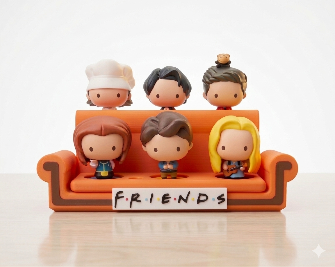 Sofa display stand laranja compatível McDonalds X Friends, figurine holder colecionáveis