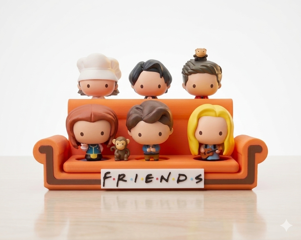 Sofa display stand laranja compatível McDonalds X Friends, figurine holder colecionáveis
