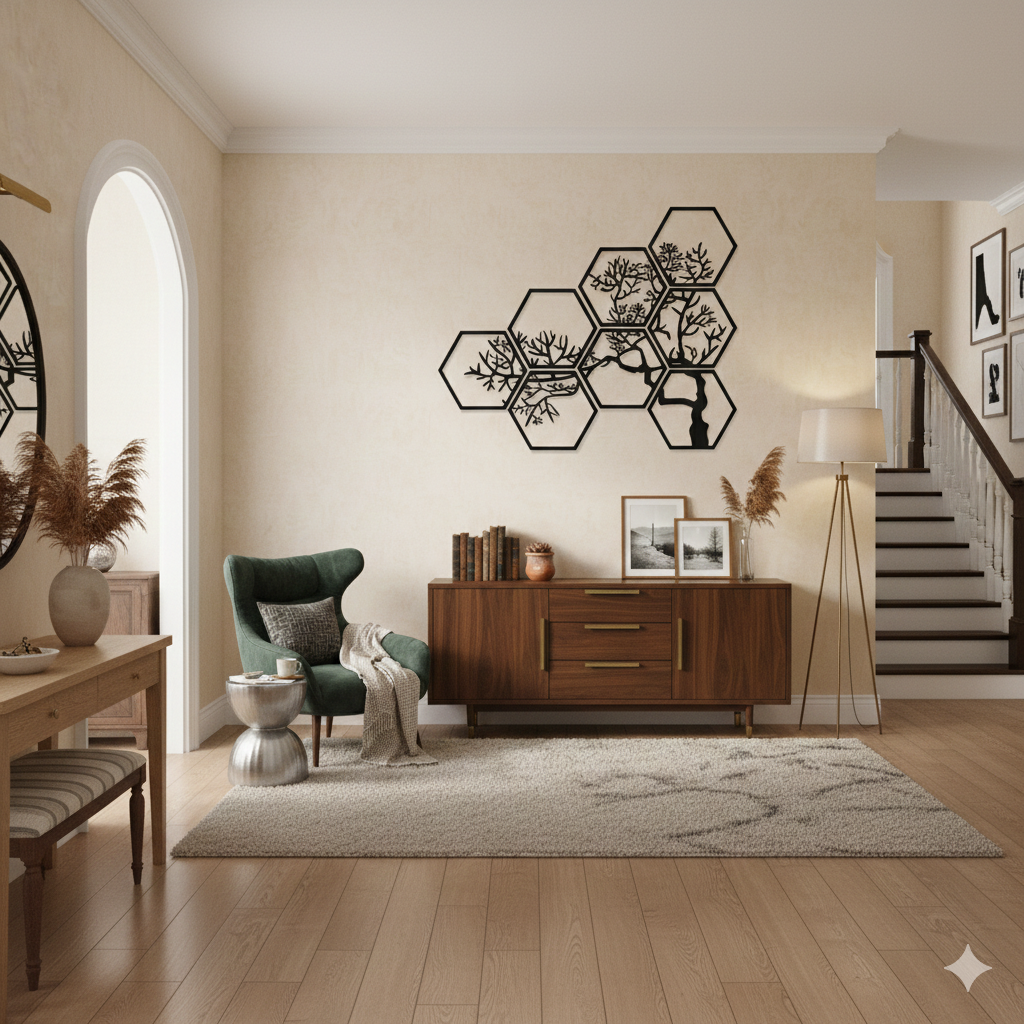 Decoração de Parede 3D Bonsai Harmony – Conjunto de 8 Peças Hexagonais (Favo de Mel) | Espessura 5mm | By: EL3DCreations