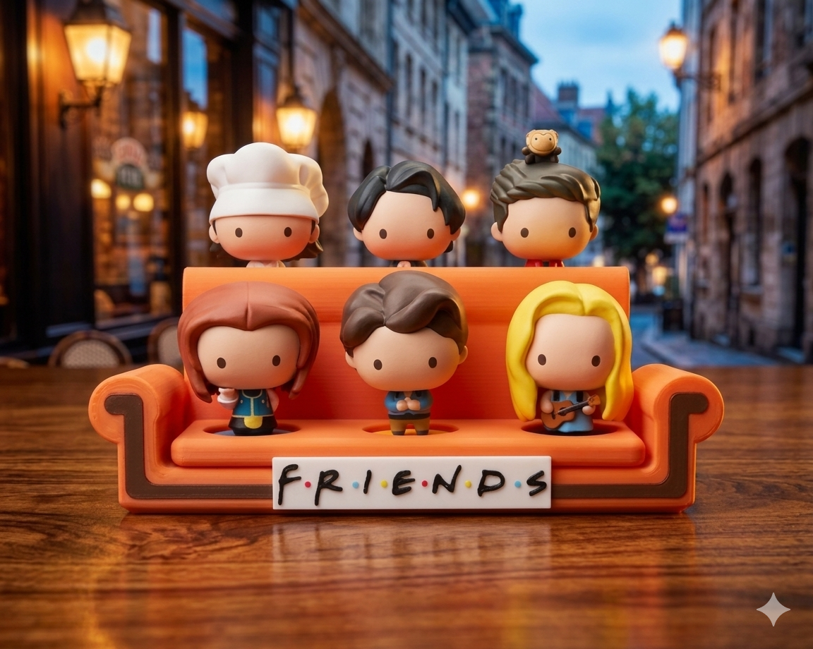 Sofa display stand laranja compatível McDonalds X Friends, figurine holder colecionáveis