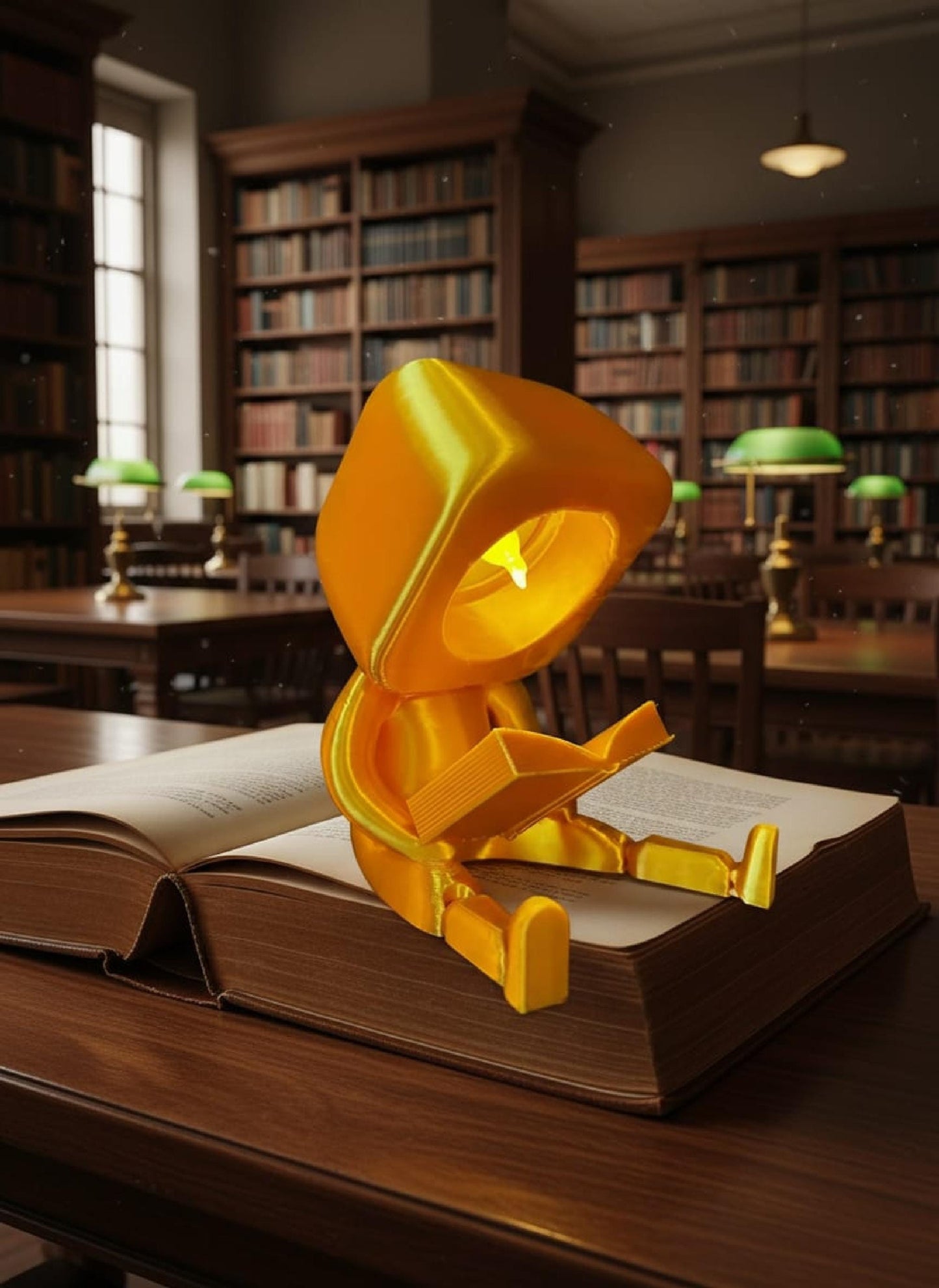 Enfeite Luminoso Articulado Personagem Lendo Livro Ideal para Decoração de Estantes e Mesas