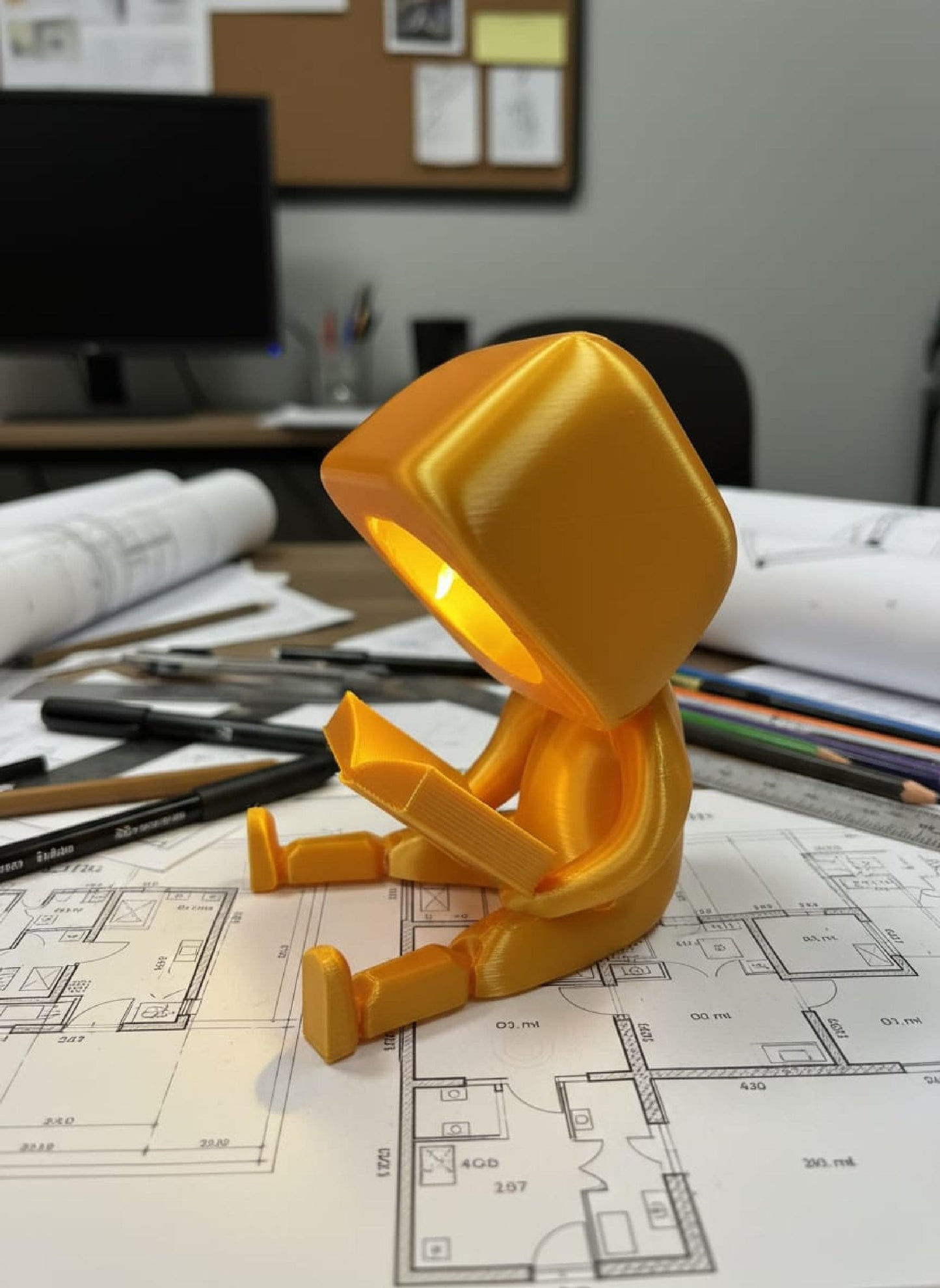 Enfeite Luminoso Articulado Personagem Lendo Livro Ideal para Decoração de Estantes e Mesas