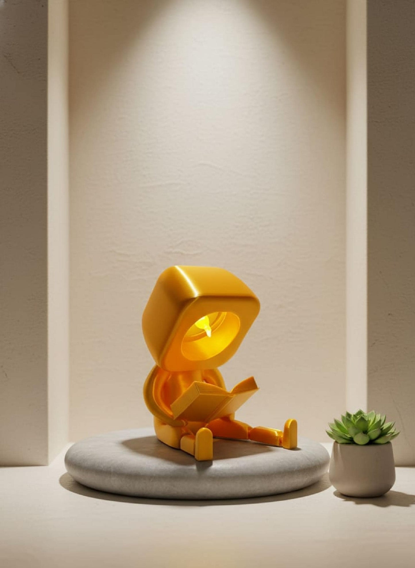 Enfeite Luminoso Articulado Personagem Lendo Livro Ideal para Decoração de Estantes e Mesas