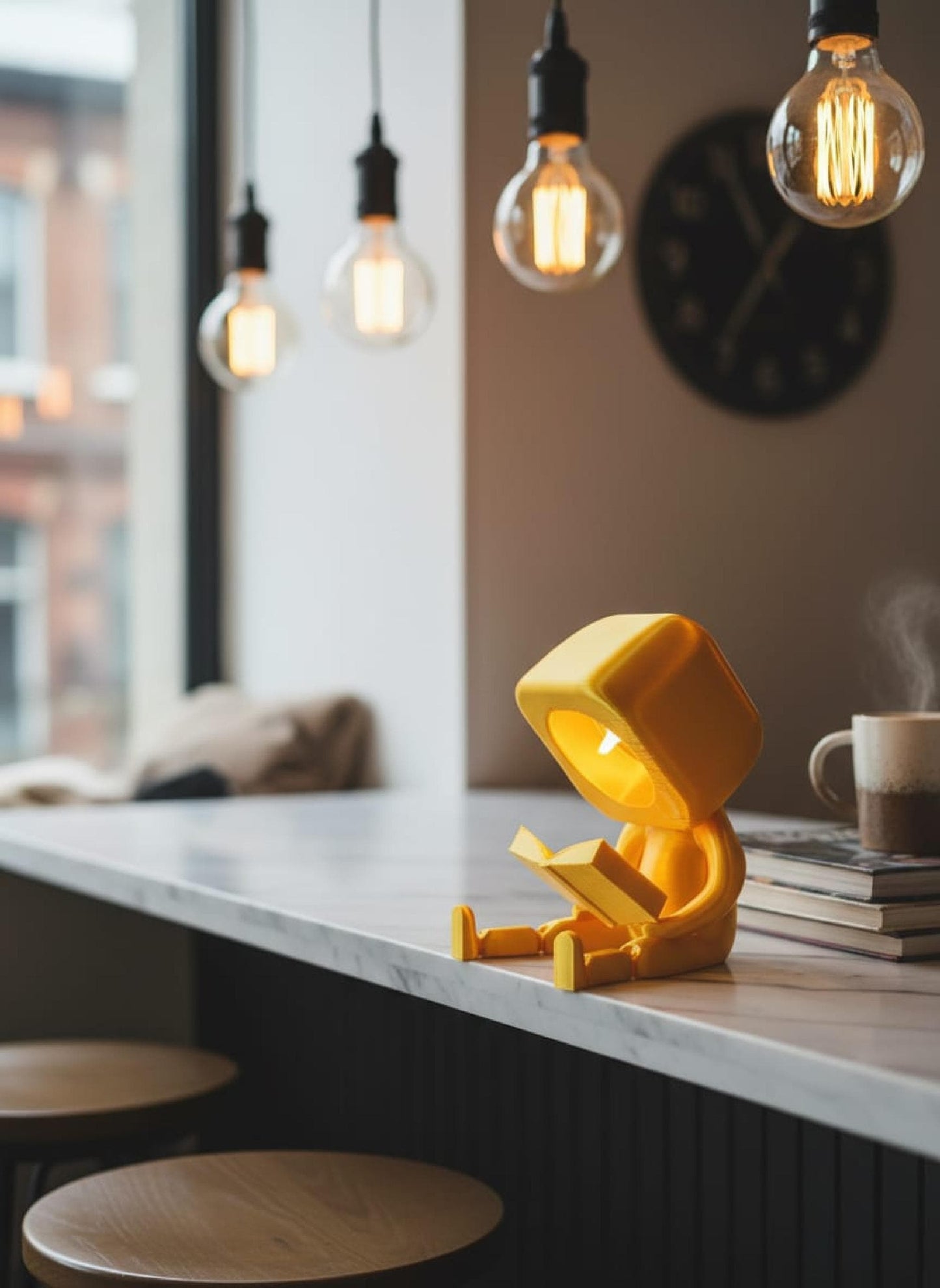 Enfeite Luminoso Articulado Personagem Lendo Livro Ideal para Decoração de Estantes e Mesas