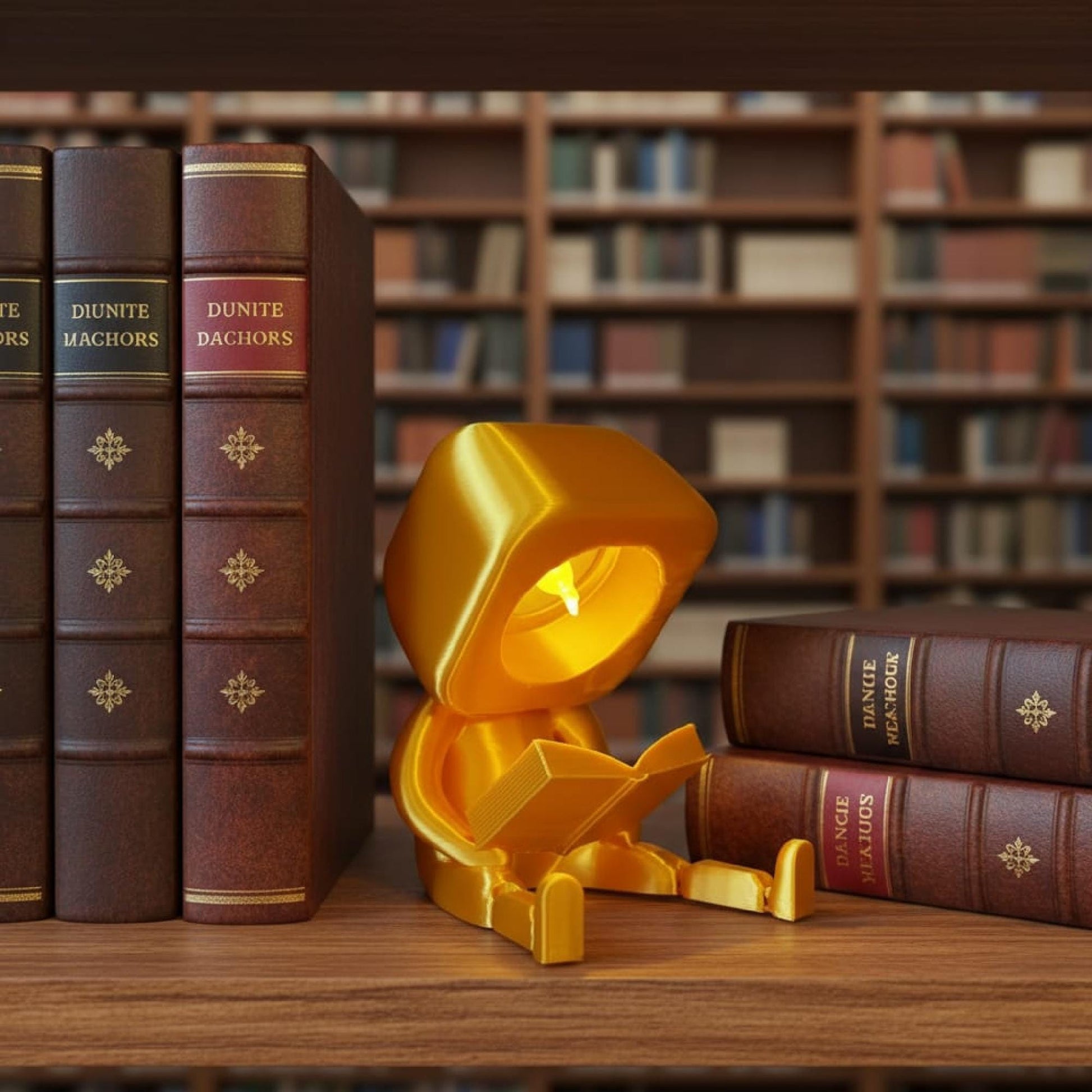Enfeite Luminoso Articulado Personagem Lendo Livro Ideal para Decoração de Estantes e Mesas