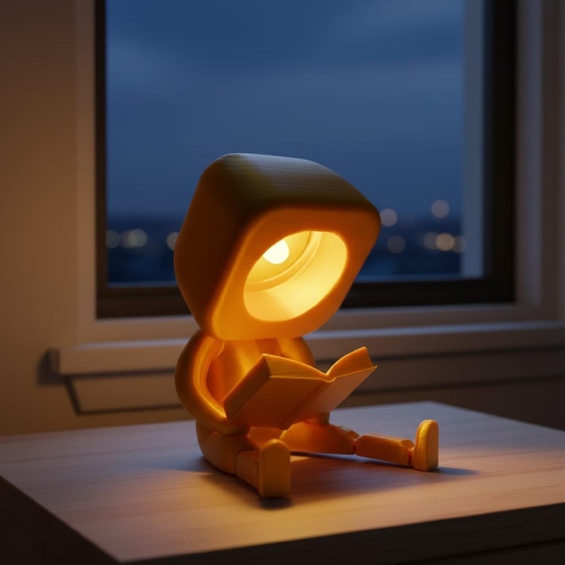 Enfeite Luminoso Articulado Personagem Lendo Livro Ideal para Decoração de Estantes e Mesas