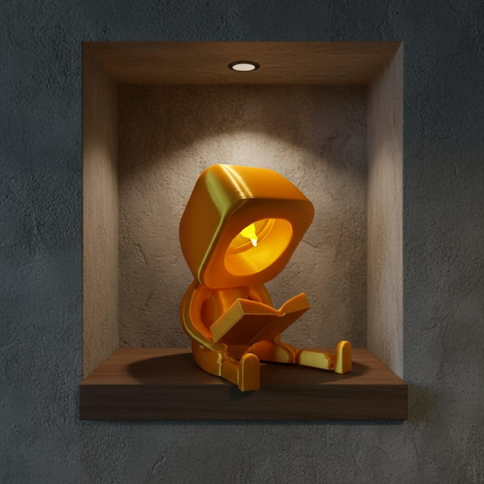 Enfeite Luminoso Articulado Personagem Lendo Livro Ideal para Decoração de Estantes e Mesas