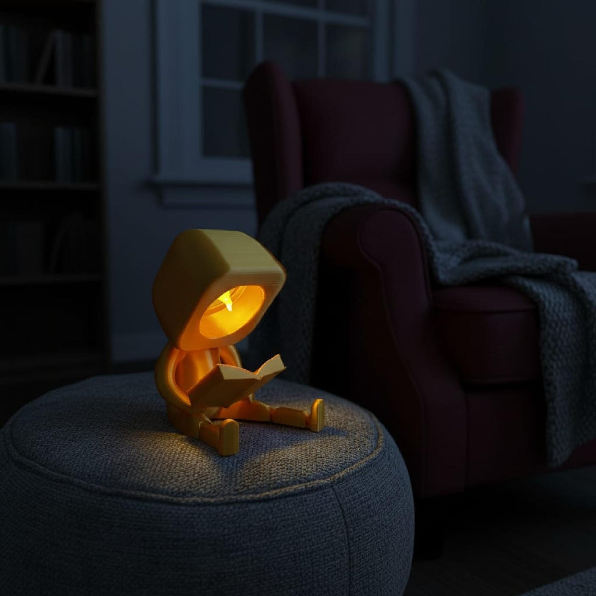 Enfeite Luminoso Articulado Personagem Lendo Livro Ideal para Decoração de Estantes e Mesas